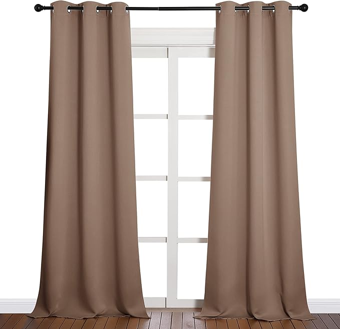 NICETOWN Light Reducing Grommet Curtains - Tripe Woven Textured Soft Curtain Panels for Living Room Window Treatment Drapes (2 Panels, W42 x L90, Cappuccino) by NICETOWN