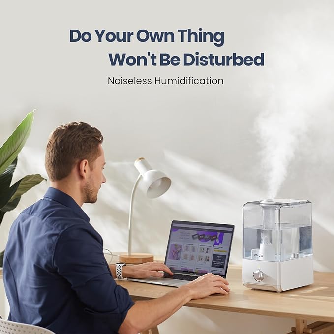 Humidifiers for Bedroom Large Room, Top Fill 6.5L Cool Mist Humidifier, 45H Runtime, 28dB Quiet Ultrasonic Air Humidifier for Home, Whole House, Baby Nursery, Night Light (White) - Image 5
