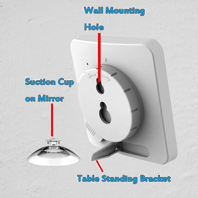 Waterproof Bathroom Wall Clock and Timer, Digital Water Resistant Hanging Timer for Shower, Large Display Kitchen Cooking Countdown Timers, Mirror Suction Clock with Temperature Humidity Meter (White) - Image 6