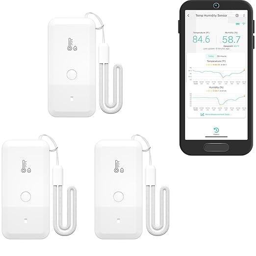 YoLink Smart Wireless Thermometer Hygrometer, 3-Pack, Wide Temp Range for Freezer, Fridge, Green House, Pet Cage, App Alerts, Emails, Text/SMS alerts, 5 Years Battery Life- Hub Required by YoLink