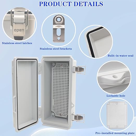 Outdoor Waterproof Electrical Box Junction Box Weatherproof IP67 ABS Plastic Enclosure Switch Router Project Box Electronics Enclosure With Mounting Plate Wall Bracket Grey 7.9" x 3.9" x 2.8" - Image 3