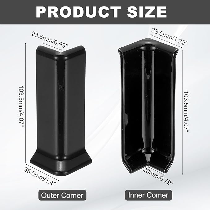 uxcell Self Adhesive Baseboard Corner Blocks, 4.07 Inch Wall Edge Corner Protector 3 Inside + 3 Outside Corners-Connector for Wall Floor Furniture Edge(Black) - Image 2