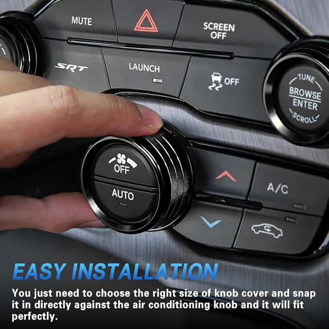 3PCS Air Conditioner Switch Button Knob Cover, Auto Accessories Climate Control Knob Covers, Aluminum Alloy Knob Ring Trim Cover Compatible with Dodge Challenger Durango 2015-2022 (Black) - Image 5
