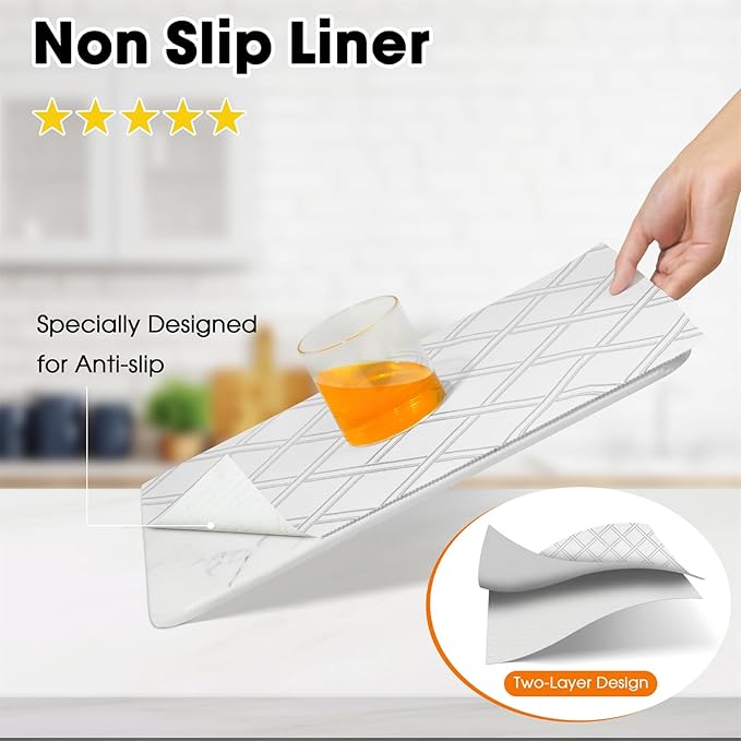 Drawer and Shelf Liner for Kitchen Cabinets Non-Adhesive, Non-Slip Cabinet Liner Shelf Paper Strong Grip Waterproof Easy to Clean for Kitchen Shelves Cupboard,Silver Geometric,12IN X 30FT - Image 2