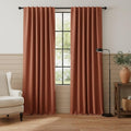 RYB HOME 100% Blackout Linen Textured Curtains 108 inches Long, Insulating Privacy Energy Saving for Bedroom Living Room Window Office Theater Patio Door, W 52 x L 108 in, Terracotta, 2 Panels by RYBHOME