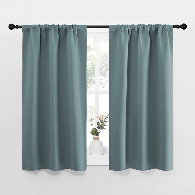 NICETOWN Greyish Blue Blackout Curtains Panels for Window, Thermal Insulated Rod Pocket Blackout Drapes/Draperies for Living Room (2 Panels, W34 x L45 inches) by NICETOWN