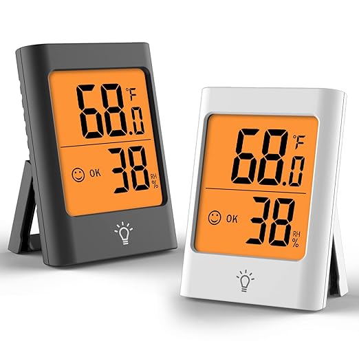 Indoor Thermometer for Home, 2pack Hygrometer Humidity Meter Humidity Sensor with Backlight for Bedroom Greenhouse Garage. by KJCOOSWI