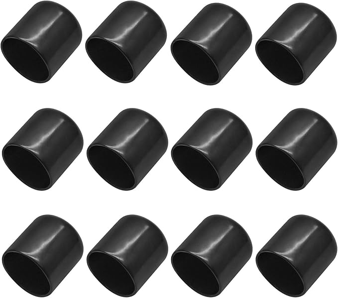 12Pcs Round Rubber End Caps 1 Inch (25mm) ID Vinyl Flexible Bolt Chair Foot Covers Screw Thread Chair Leg Protectors for Round Tubing Bolt Desk Chair Leg (Black) by Bonsicoky