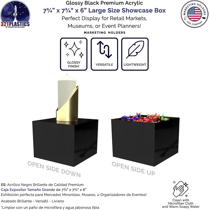 4 Pack Black Acrylic Display Box Counter Retail Merchandise Storage Bin No Lid with Open Bottom 7.75" x 7.75" x 6" Flippable One Piece Cubby for Tradeshows and Expos by Marketing Holders - Image 4