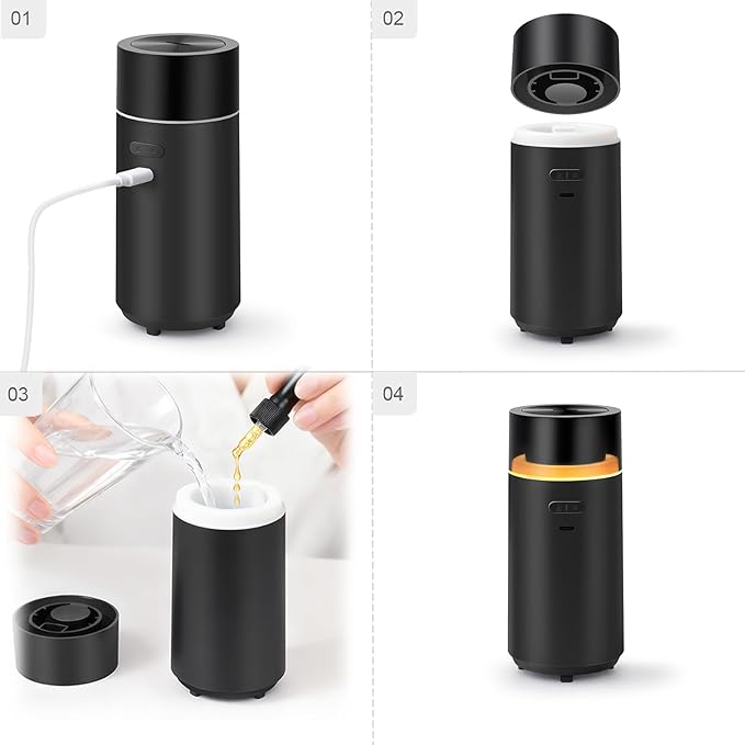 HODEMI Portable Smart Car Essential Oil Diffuser,Cordless Mini Cold Mist Aromatherapy Air Freshener Diffuser with Mode Memory,Auto On/Off,4/8 Timer Modes,for Bedroom Office and Travel (Black) - Image 8