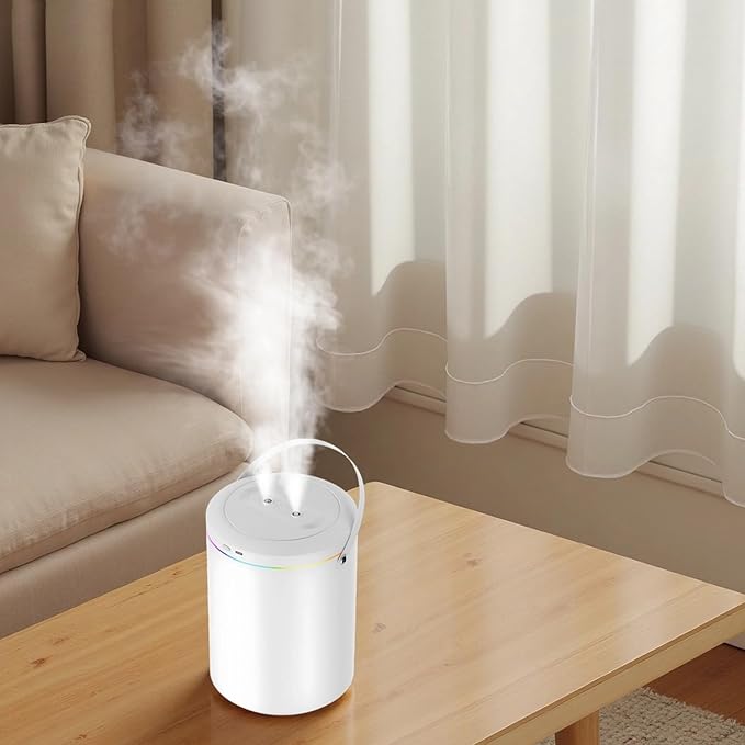 3L Portable Humidifier With Dual Nozzles, Colorful Night Light, Handle Design, Ideal For Bedroom Or Desktop - Image 2