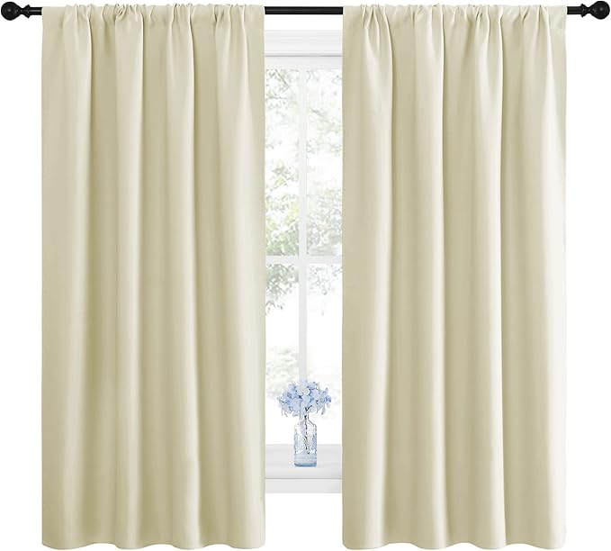 NICETOWN Blackout Curtains for Living Curtains, Room Darkening Window Curtain Panels, Easy-Care Solid Thermal Insulated Draperies/Drapes for Daughter Room (Beige, 2 Panels, 42 by 63) - Image 2
