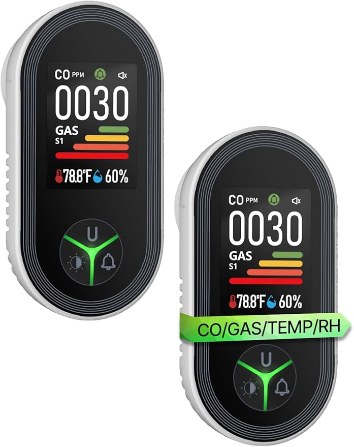 4IN1 Gas & Carbon Monoxide Detector Combination Plug in, CO Gas Monitor with Real-Time Temperature & Humidity Display, Alarm for Natural Gas, Propane-2Pack by MOES
