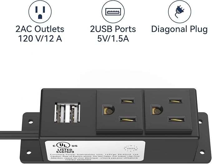Gun Safe Accessory Electrical Power Outlet Kit, Hidden Outlet Gun Cabinet Accessories with USB, Mountable for Interior Dehumidifiers and Lights (Black, UL Listed) - Image 6