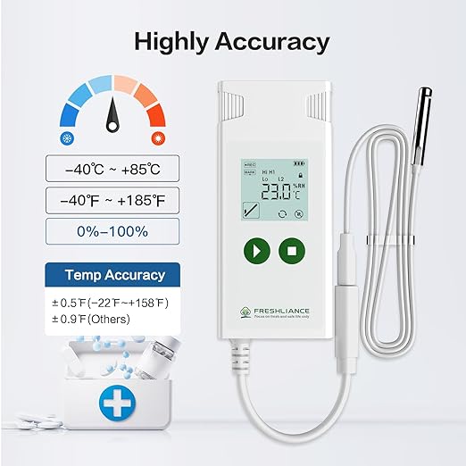 Freshliance Temperature Humidity Data Logger, Reusable Temperature Recorder with High Accuracy External Probe, Configurable USB Temperature Monitor 35000 Points PDF CSV Report, Atlas Log-TH - Image 2