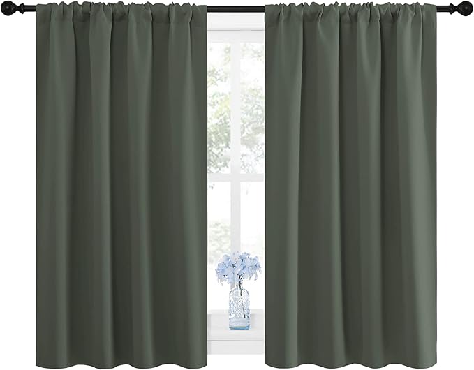 NICETOWN Bedroom Curtains Blackout Draperies - All Season Thermal Insulated Solid Rod Pocket Top Blackout Curtains/Drapes for Kid's Room (Dark Mallard, 1 Pair, 42 x 45 Inch) - Image 2