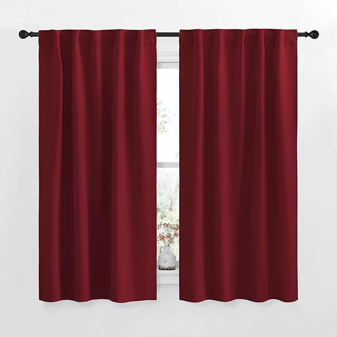 NICETOWN Blackout Curtain Panels for Living Room - (Burgundy Red Color) 34x63 Inch, 2 Panels Set, Thermal Insulated Room Darkening Blackout Drapes/Draperies with Rod Pocket & Back Tab for Window by NICETOWN