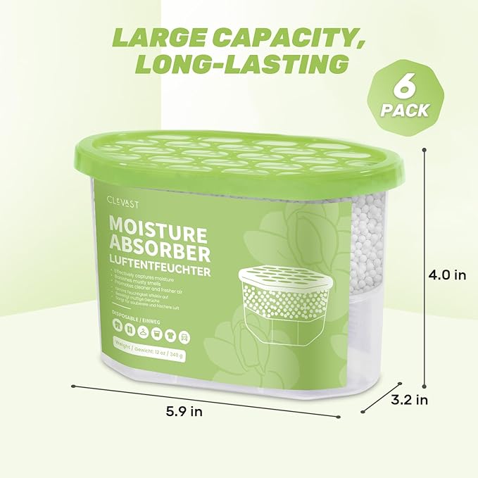 CLEVAST Moisture Absorber Boxes 6 Pack, 12 Oz Dehumidifier for Closet & Bathroom, Humidity Absorber for Wardrobe, Bedroom, RV & Car, Moisture Control, Jasmine Scented - Image 7