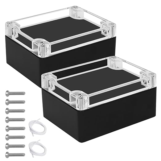 LeMotech Junction Box with Clear Cover IP65 Waterproof Project Box Dustproof ABS Plastic Electrical Project Boxes Universal Enclosure, Black 4.5"x 3.5"x 2.1"(115x90x55mm)(Pack of 2) by LeMotech