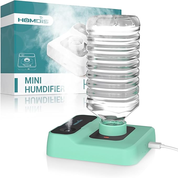 Portable Humidifiers for Travel, Small Mini Humidifier with Auto Shut-Off, Nightlight and Storage Bag for Hotel, Bedroom or Office, Plant Humidifier Indoor, MintGreen by HOMDIS