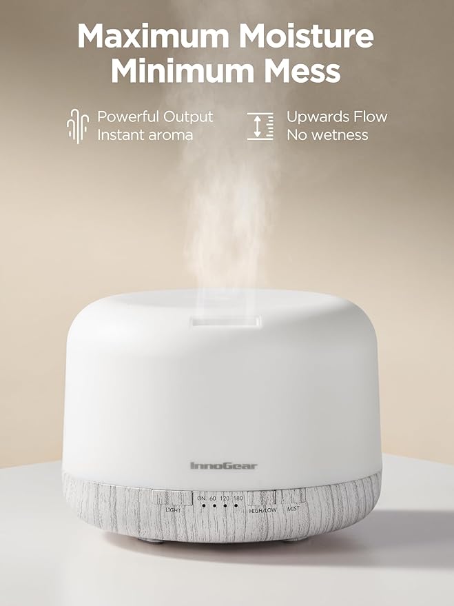InnoGear Aromatherapy Diffuser & 10 Essential Oils Set, 500ml Essential Oil Diffuser with Remote Control Ultrasonic Cool Mist Scent Humidifier Vaporizer Auto-Off Timer for Valentine's Gift, White - Image 6