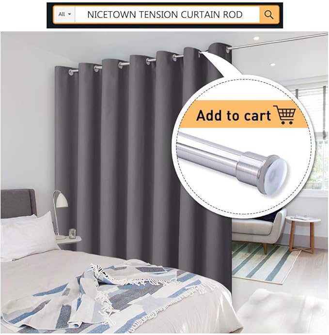 NICETOWN Patio Door Curtain Sound Blocking, Bedroom Privacy Room Divider Curtain Screen Partitions, Thermal Insulated Blackout Closet Sliding Door Curtain (1 Panel, 8.3ft Wide by 7ft Long, Gray) - Image 7