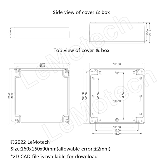 LeMotech Electrical Box ABS Plastic Project Box IP65 Waterproof Junction Box Project Case Universal Enclosure for Electronics Black 6.1x 6.1x 3.4 inch(160x160x90mm)（Pack of 1 - Image 8
