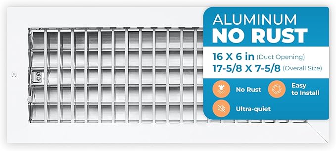 Aluminum 16 x 6 Inch Air Vent Covers Wall AC Grille – Premium Register Vent Cover – Durable Rustproof Aluminum Wall Vent – Multi-Shutter Damper – Individually Adjustable Front Blades, White by Air360