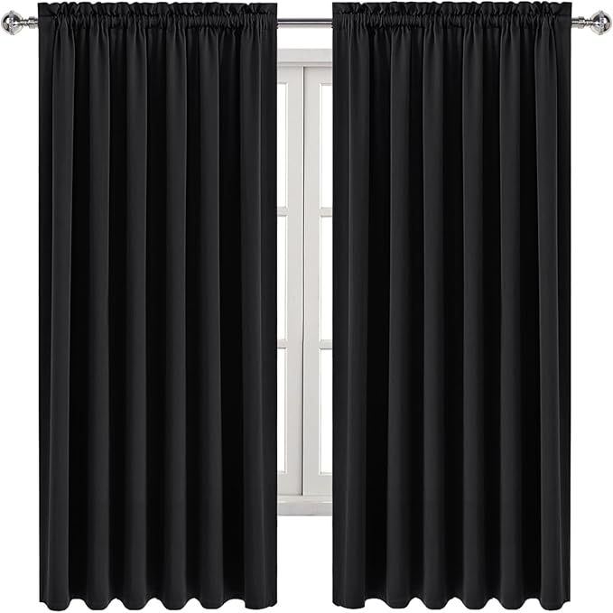 DWCN Blackout Curtains for Living Room Thermal Insulated, Energy Saving & Noise Reducing Bedroom Curtains, Black, W 70x L 63 Inch, Set of 2 Rod Pocket Curtain Panels - Image 8