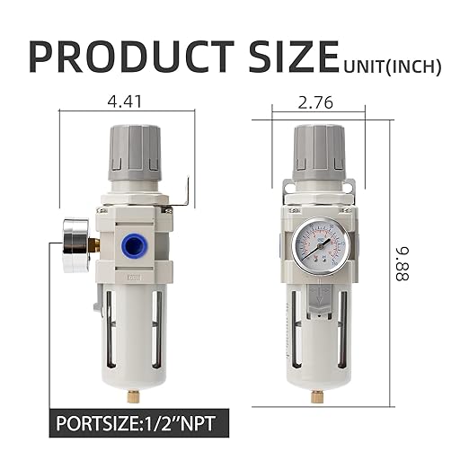Air Compressor Water Separator Filter 1/2" NPT 150 PSI,Compressed Filter Regulator Combo,5 Micron Moisture Trap for Pneumatic Tools - Image 3