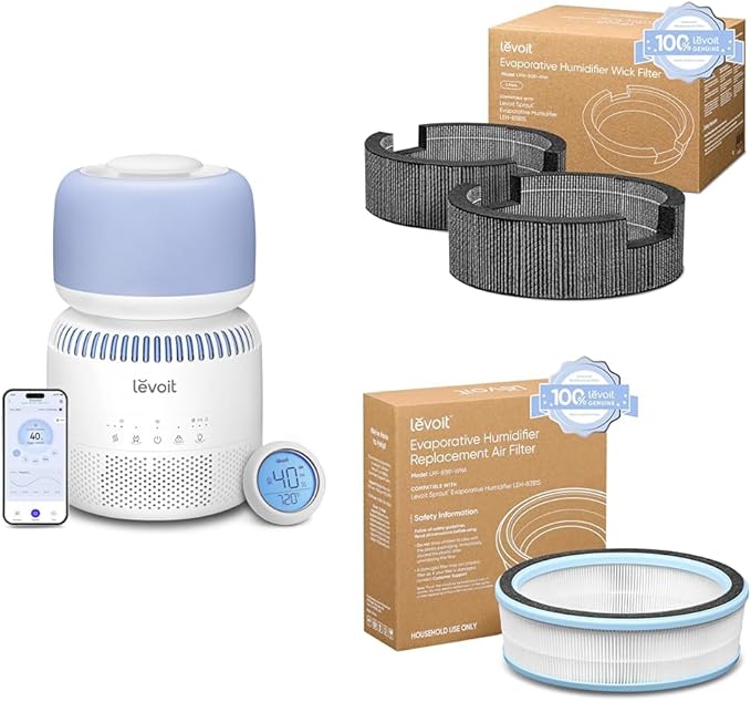 LEVOIT Sprout Evaporative Humidifier + LEVOIT 2-Pack Wick Filters + LEVOIT Replacement Filter by Levoit