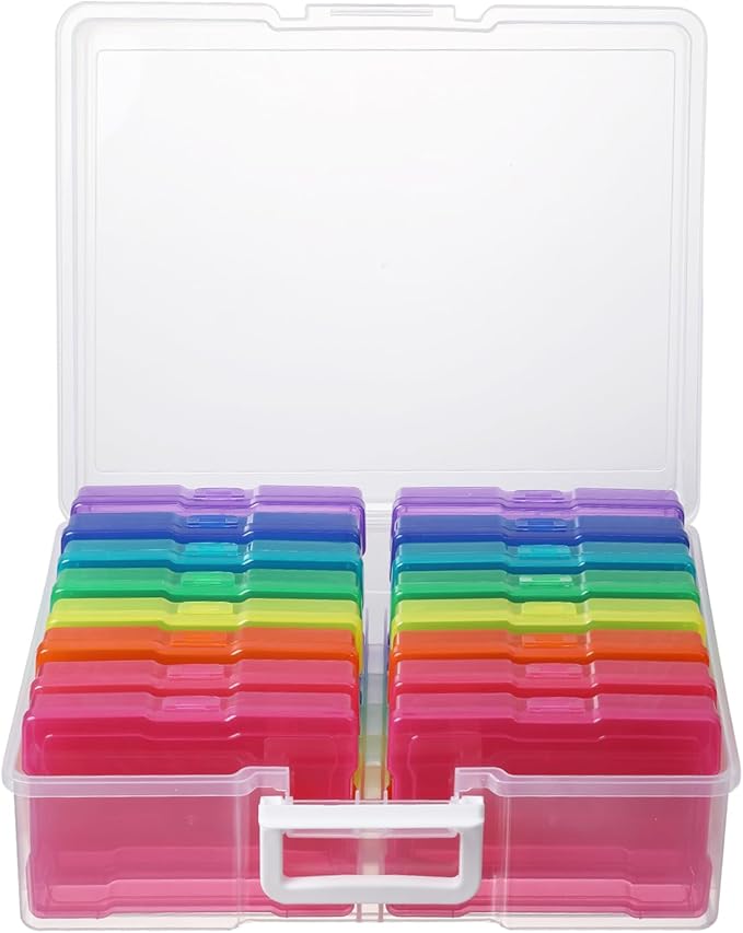 novelinks Transparent 4" x 6" Photo Organizers and Photo Storage Box with Handle, 16 Inner Photo Cases, Portable Picture Organizers & Photo Storage Containers (Multi-Colored) by novelinks