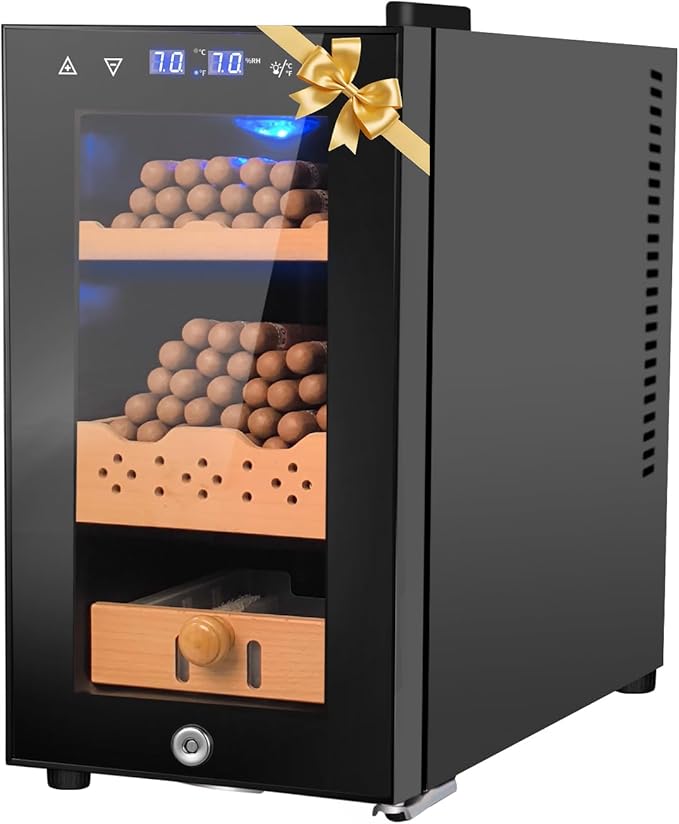 25L Cigar Electric Humidor, 200 Counts Large Capacity,Thermostatic Electric Cooler Cabinet with Digital LED Screen, Safety Lock,Smart Humidity & Temp Control, Gifts for Men by Velieta-SpecialistinFridge