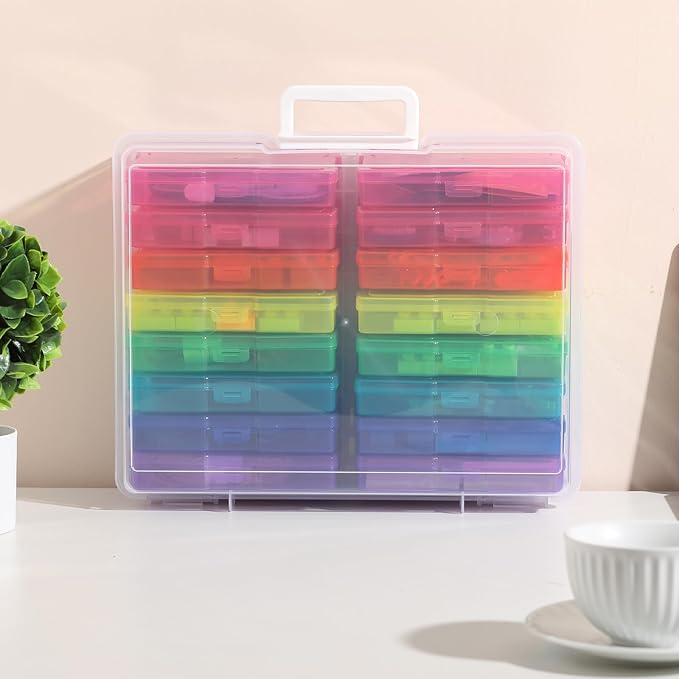 novelinks Transparent 4" x 6" Photo Organizers and Photo Storage Box with Handle, 16 Inner Photo Cases, Portable Picture Organizers & Photo Storage Containers (Multi-Colored) - Image 5