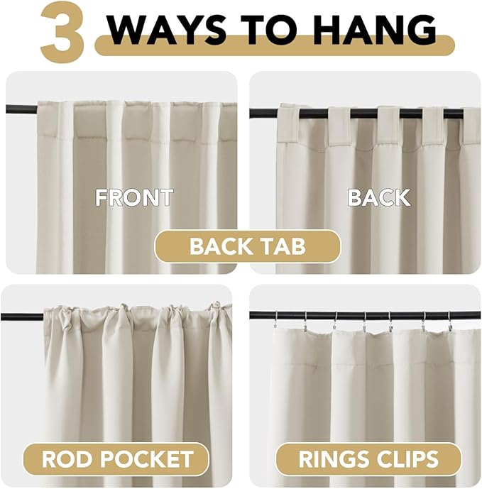 H.VERSAILTEX Light Reducing Curtains Thermal Insulated Window Treatment Panels Room Darkening Privacy Assured Drapes for Living Room Back Tab/Rod Pocket Bedroom Drapes 2 Panels, Ivory - 42 x 84 Inch - Image 4