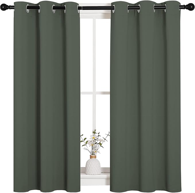 NICETOWN Dark Mallard Blackout Curtain Panels for Bedroom, Thermal Insulated Grommet Top Blackout Draperies and Drapes for Basement (2 Panels, W34 x L45-inch) - Image 2
