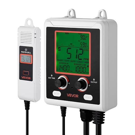 VEVOR Carbon Dioxide Monitoring Controller, Dual Outlets Carbon Dioxide Controller, CO2 Meter Monitor Day and Night Detection Feature, NDIR CO2 Sensor for Green House, Laboratories, Classrooms, Home - Image 9