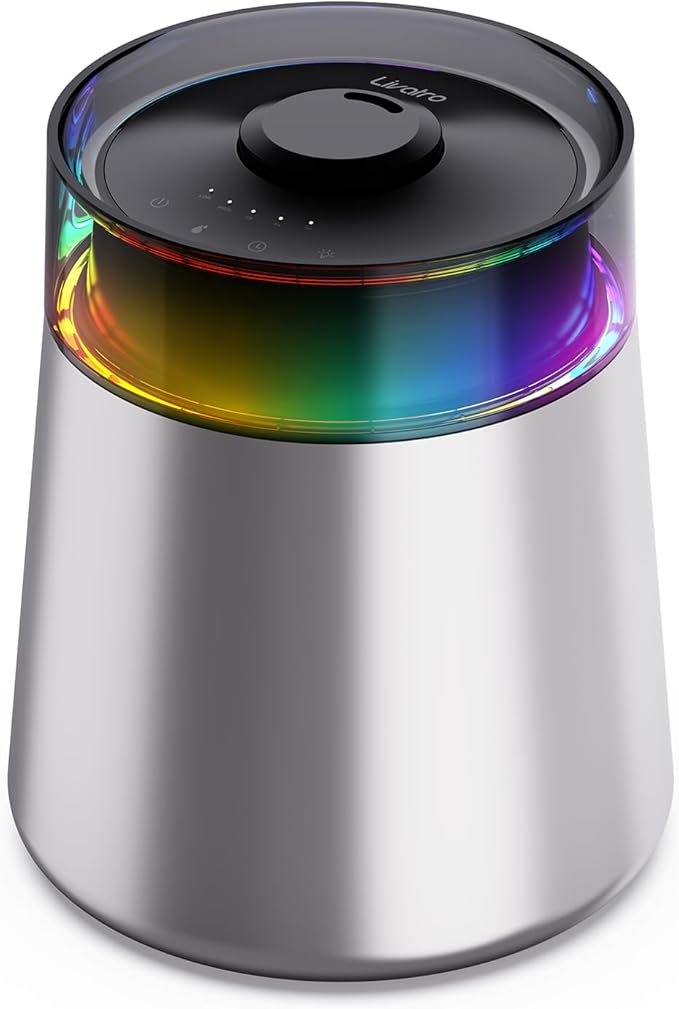 7L Ultrasonic Stainless Steel Cool Mist Humidifier for Bedroom & Large Room, Top Fill, Ultra Quiet 24dB, 3 Mist Levels, Easy Clean Dishwasher Safe Humidifier for Living Room Office by Livatro