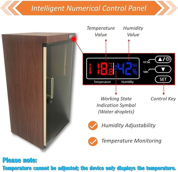 Electronic Dehumidifying Dry Cabinet Box for Musical Instruments Digital Humidity Control (35-60% RH), LED Light, Silent Operation, for Guitar, Violin, Bass, Chinese Lute & More 110V - Image 4