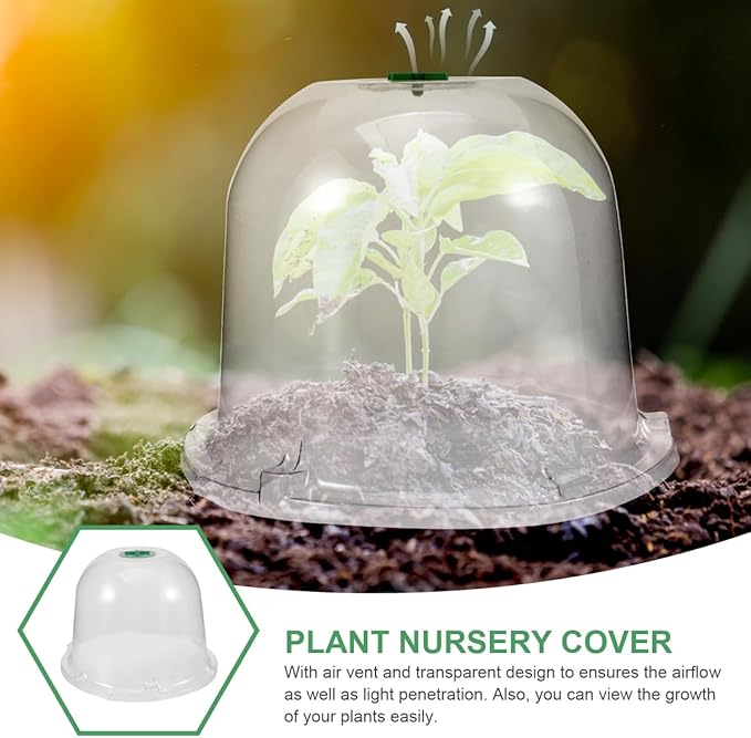 Mikikit Garden Cloche Dome Seedling Cover Plant Humidity Dome Nursery Protector with Air Vent Transparent Grow 10.23X10.23X7.87In - Image 6