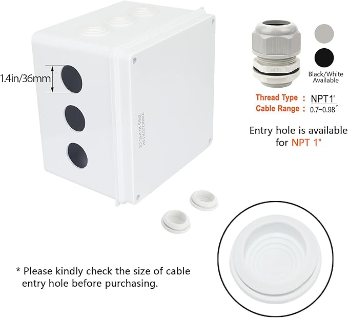 LeMotech Junction Box, ABS Plastic IP65 Waterproof and Dustproof, Universal Electrical Enclosure, Outdoor and Indoor Project Box 7.8X 7.8X 5.9 inch (200 x 200 x 150 mm) - Image 5