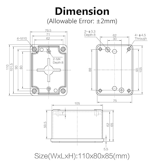 LeMotech Junction Box IP67 Waterproof Dustproof ABS Plastic Project Box for Electrical Outdoor Enclosure Gray 4.3 x 3.1 x 3.3 inch (110 x 80 x 85 mm) - Image 6