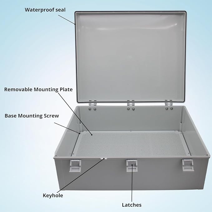 MAKERELE Large Outdoor Electrical Box Junction Plastic Waterproof Lockable IP67 Plastic Electric Box Enclosure with Hinged Cover with Mounting Plate and 1" NPT*2(19.7"*15.7"*7.9") - Image 3
