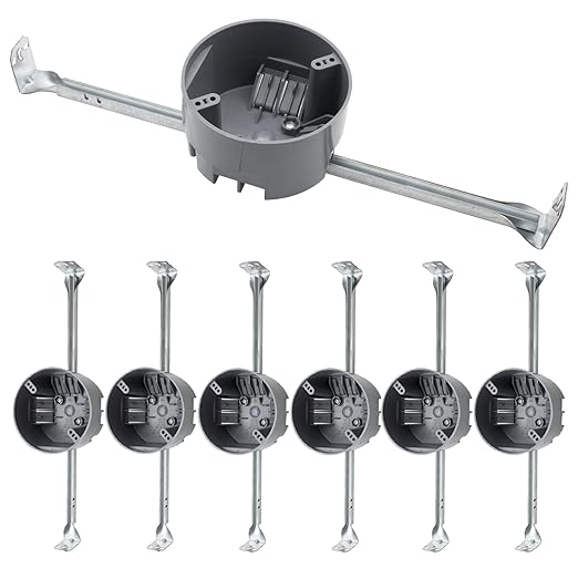 MAKERELE 4" Dia PVC Adjustable Round Ceiling Outlet Electrical Box, Grey Adjustable Ceiling Junction Box for Light Fixtures, 20 Cubic-inches Round Electrical Outlet Box with ETL Listed(6 Pack) by MAKERELE