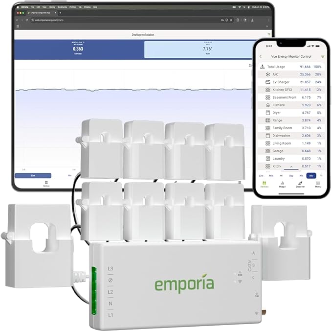 Emporia Vue 3 Home Energy Monitor - Smart Home Automation Module and Real Time Electricity Usage Monitor, Power Consumption Meter, Solar and Net Metering for UL Certified Safe Energy Monitoring by Emporia