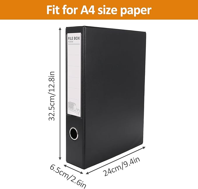 HUA JIE A4 Storage File Boxes Plastic Archives Cases with Clip, PVC File Folder Organizer Document Storage Filing Box for office,32.5×6.5×24 cm, Black(Pack of 6) - Image 2