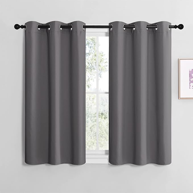 NICETOWN Grey Blackout Curtain Panels for Bedroom, 2 Panels, W34 x L36-inch, Thermal Insulated Grommet Top Blackout Draperies and Drapes for Basement by NICETOWN