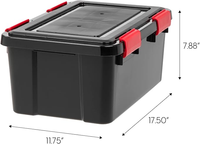 IRIS USA WeatherPro 19 Qt Storage Bins with Lids, 6 Pack, BPA-Free Plastic Gasket Box with Tight Latch and Seal, Stackable Nestable Tote Tub - Black/Red - Image 2