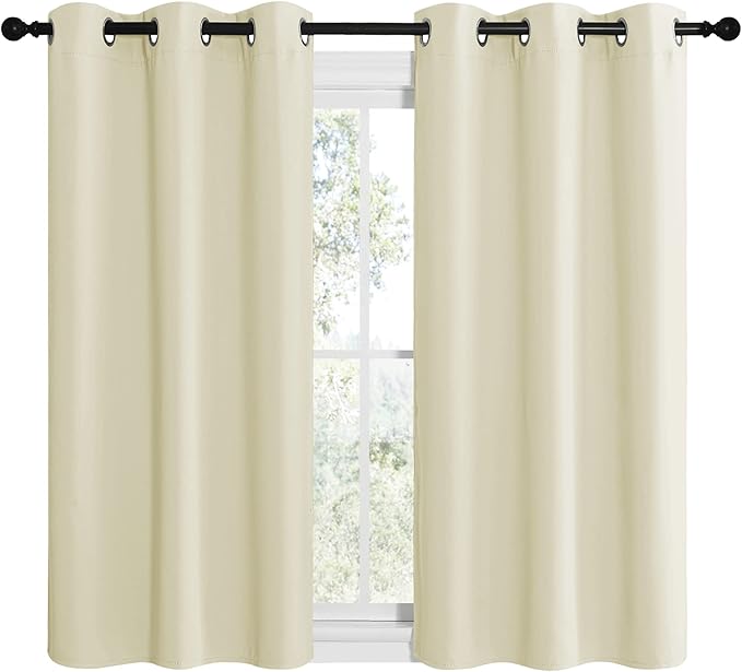 NICETOWN Kitchen Curtains for Decoration, Thermal Insulated Grommet Room Darkening Draperies/Panels for Laundry (Beige, 2 Panels, W42 x L48 inches) - Image 2
