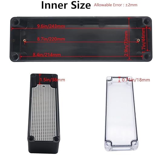 Junction Box,IP67 Waterproof ABS Black Project Box Clear Cover with Mounting Plate Electrical Box Enclosure for Outside Electronics 9.8 x 3.1 x 2.8inch(250x80x70mm) - Image 4